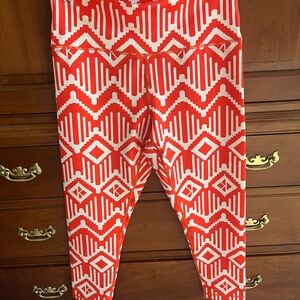 CK Bradley Vibrant Geometric Red and White Leggings
